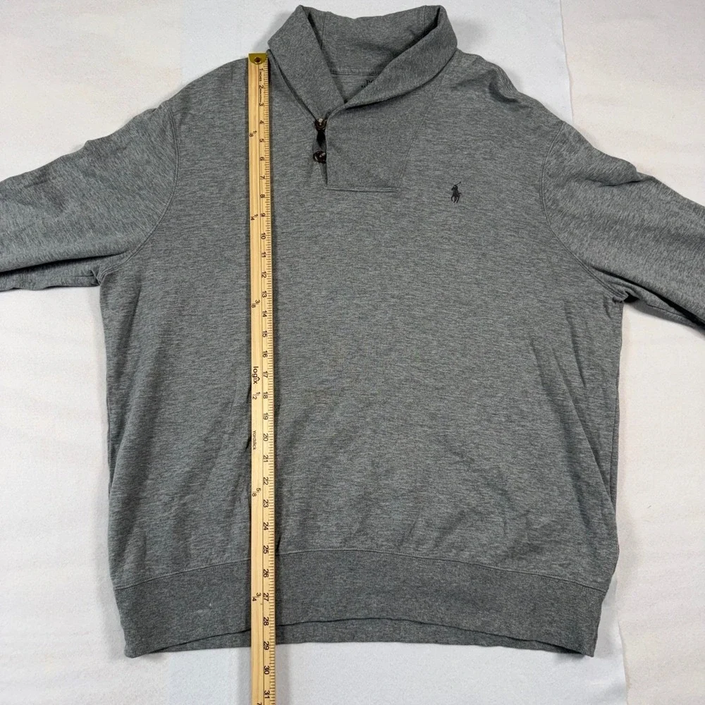 Polo Ralph Lauren Mens XL Gray Shawl Collar Pullover Preppy Sweater Cotton Blend